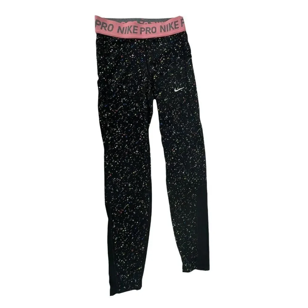Nike Pro Warm Girls Printed Tights Black Pink Band Cosmic Girls Size XL Athletic
